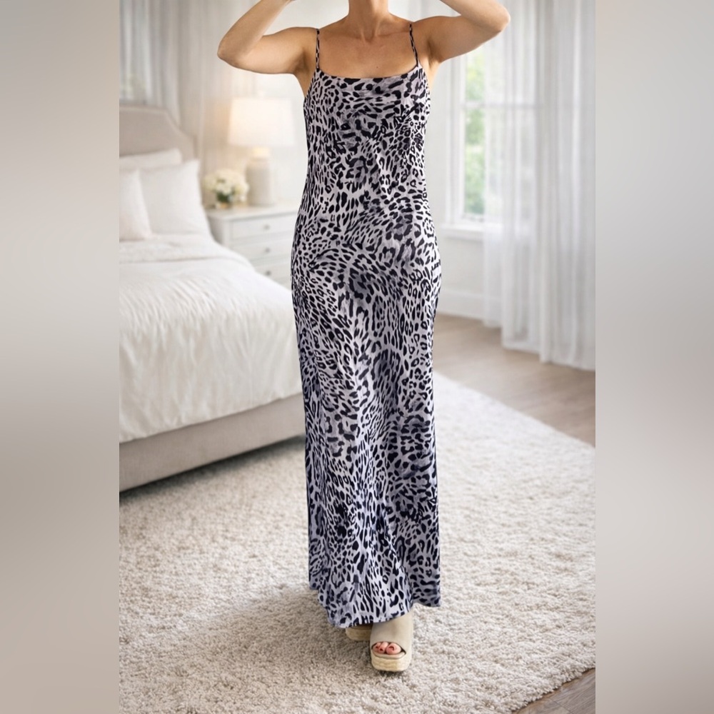 Leopard Print Slip Dress with Slits